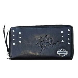 Harley Davidson Embossed Studded Embelleshed Zip fan out wallet
